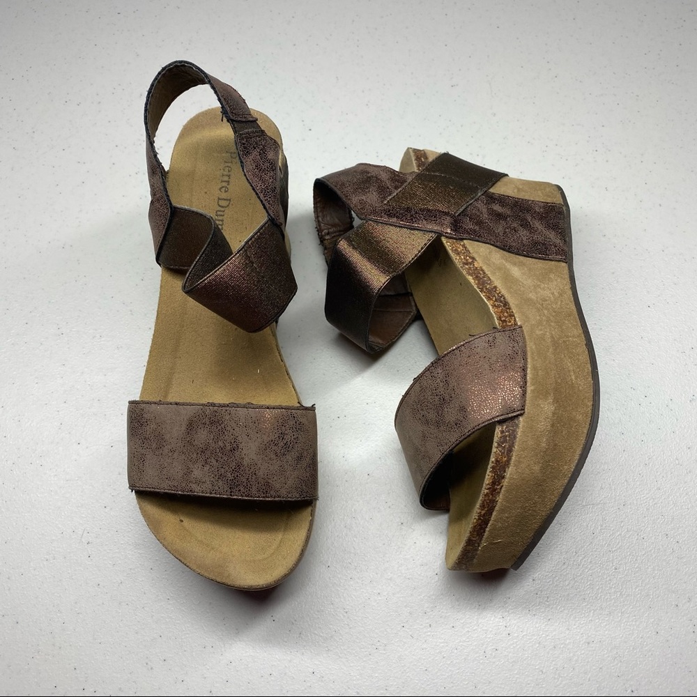 Pierre Dumas Wedge Sandals Slingback Brown